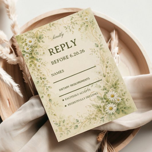 Vintage Daisy Botanisch RSVP Kaartje