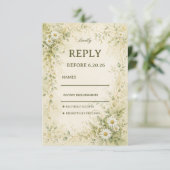 Vintage Daisy Botanisch RSVP Kaartje (Staand voorkant)