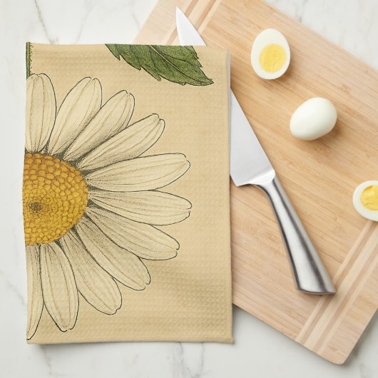 Vintage Daisy on Weathered Paper Theedoek (Quarter Fold)