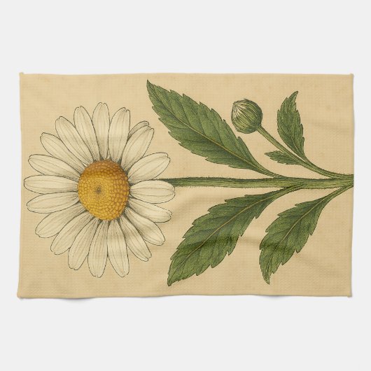 Vintage Daisy on Weathered Paper Theedoek (Horizontaal)