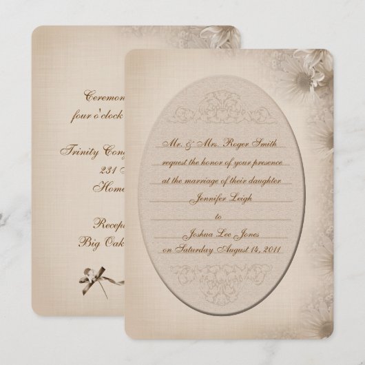 Vintage Daisy Wedding Invitation Kaart (Voorkant / Achterkant)