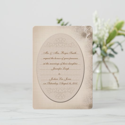 Vintage Daisy Wedding Invitation Kaart (Staand voorkant)