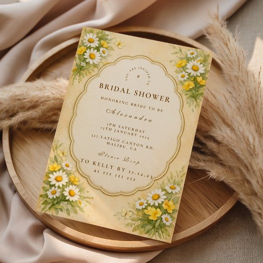 Vintage Daisy Wildflower Bruiloftsfeest Kaart