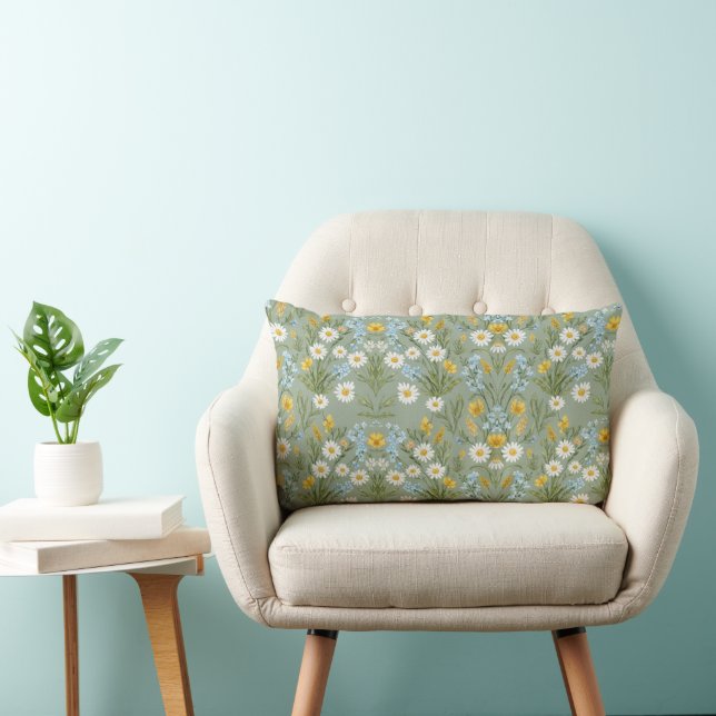 Vintage Daisy Wildflower Damask Patroon Kussen (Stoel)