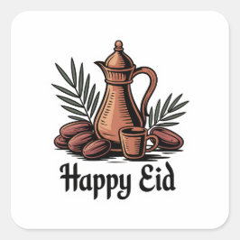 Vintage Dallah Arabische koffie Eid stickerontwerp Vierkante Sticker