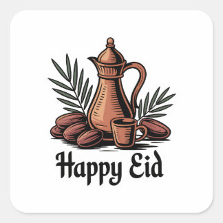Vintage Dallah Arabische koffie Eid stickerontwerp Vierkante Sticker