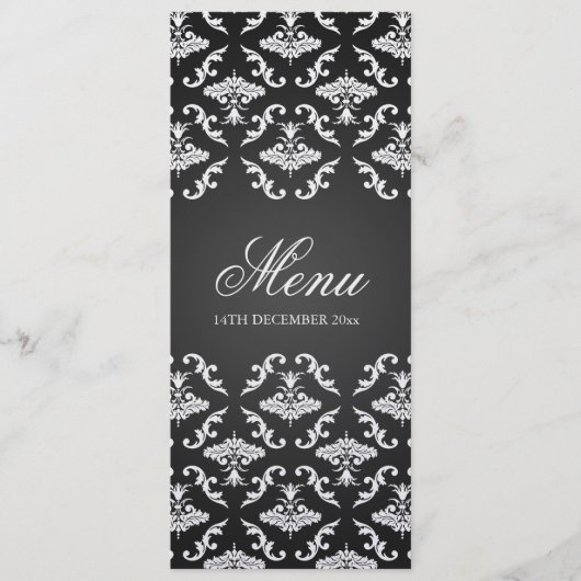 Vintage Damask Black van het huwelijksmenu Menu (Voorkant)
