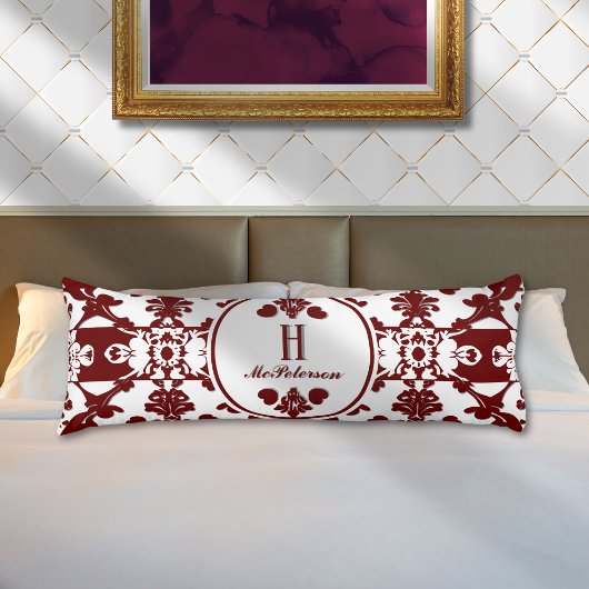 Vintage Damask Bourgondië Wit Monogram Lichaamskussen