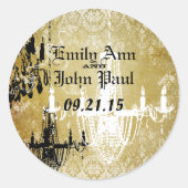 Vintage Damask Chandelier Gold Wedding Sticker (Voorkant)