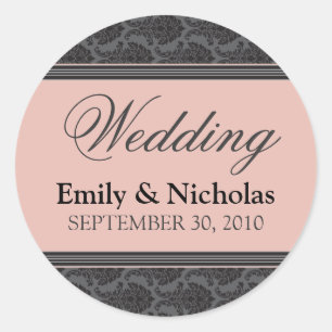 Vintage Damask Coral Wedding Invitation Seal Ronde Sticker