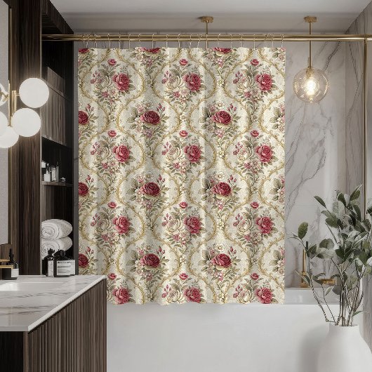 Vintage Damask Curtain Pastel Bathroom Elegance Douchegordijn