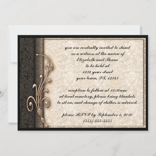 Vintage Damask Elegant Gothic Wedding Uitnodiging (Voorkant)