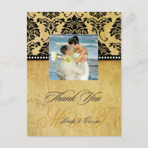 Vintage Damask Huwelijk Dankjewel Foto ansichtkaar Briefkaart
