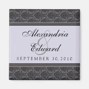 Vintage Damask Lavender Wedding Favor Magnet