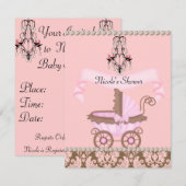VINTAGE DAMASK MEISJE BABY SHOWER UITNODIGINGEN (Voorkant / Achterkant)