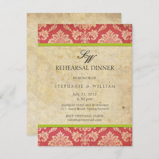 Vintage Damask Monogram repetitie Inwendige Kaart (Voorkant / Achterkant)