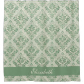 Vintage Damask Patroon Monogram Naam Groen Douchegordijn (Voorkant)