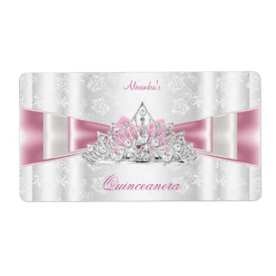 Vintage Damask Quinceanera 15e verjaardagsfeestje Etiket