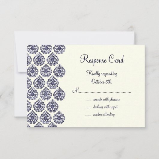Vintage Damask RSVP (blauw) Kaartje (Voorkant)