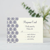 Vintage Damask RSVP (blauw) Kaartje (Staand voorkant)
