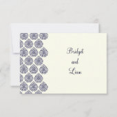 Vintage Damask RSVP (blauw) Kaartje (Achterkant)