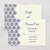 Vintage Damask RSVP (blauw) Kaartje (Voorkant / Achterkant)