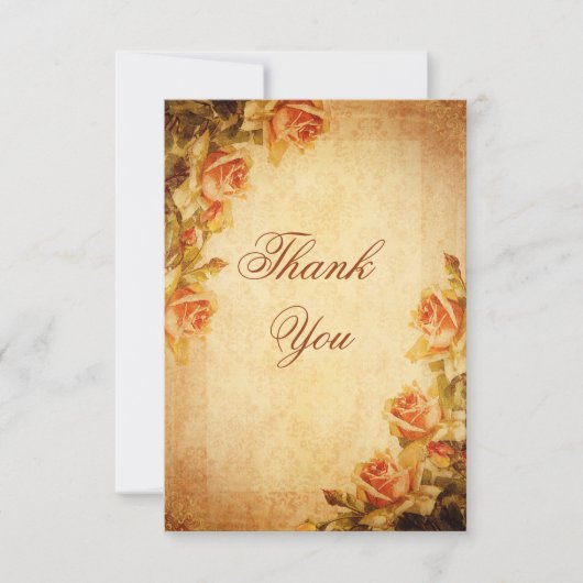 Vintage Damask Shabby Chic Perzikrozen Bedankt (Voorkant)