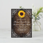 Vintage Damask Sunflower Rustic Wedding Invitation Kaart (Staand voorkant)