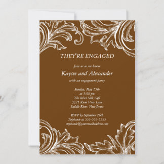 Vintage Damask Verloving Invitations Herfst Brown Kaart