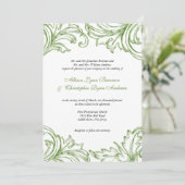 Vintage Damask Wedding Invitation Green & White Kaart (Staand voorkant)