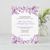 Vintage Damask Wedding Invitation Paars & White Kaart (Staand voorkant)
