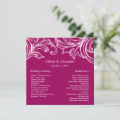Vintage Damask Wedding Program RASPBERRY & White Programmakaart (Staand voorkant)