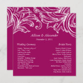 Vintage Damask Wedding Program RASPBERRY & White Programmakaart (Voorkant / Achterkant)