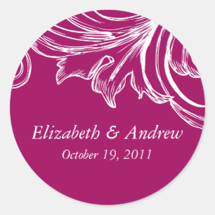 Vintage Damask Wedding Sticker RASPBERRY & White