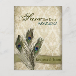 vintage damast pauw huwelijks save the date aankondigingskaart