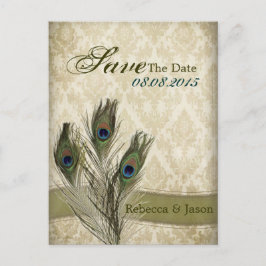 vintage damast pauw huwelijks save the date aankondigingskaart