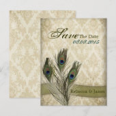 vintage damast pauw huwelijksaankondiging save the aankondigingskaart (Voorkant / Achterkant)