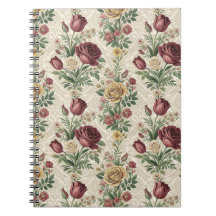 Vintage Damast Roos & Tulp Bloempatroon Kunstwerk