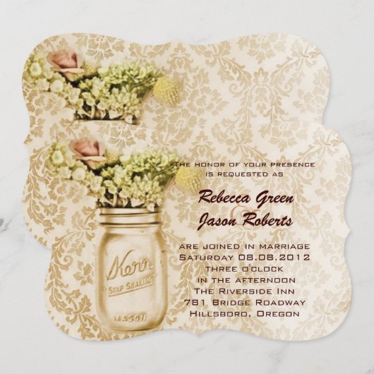 vintage damasten westerse bloempot-huwelijk kaart (Voorkant / Achterkant)