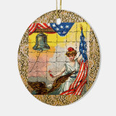 Vintage Dame, Adelaar, Vlag en Liberty Bell Mozaïe Keramisch Ornament (Links)