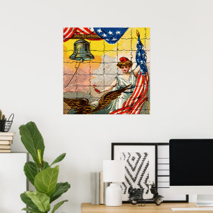 Vintage Dame, Adelaar, Vlag en Liberty Bell Mozaïe Poster