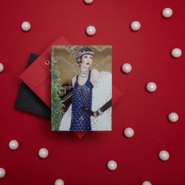 vintage dame deco retro feestdagen kaart