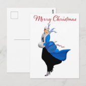 Vintage dame in blauwe kerstgroet briefkaart (Voorkant / Achterkant)
