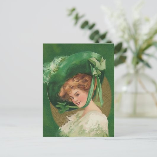 Vintage Dame in Groen Briefkaart (Staand voorkant)