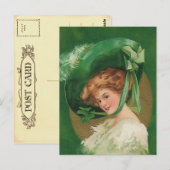 Vintage Dame in Groen Briefkaart (Voorkant / Achterkant)