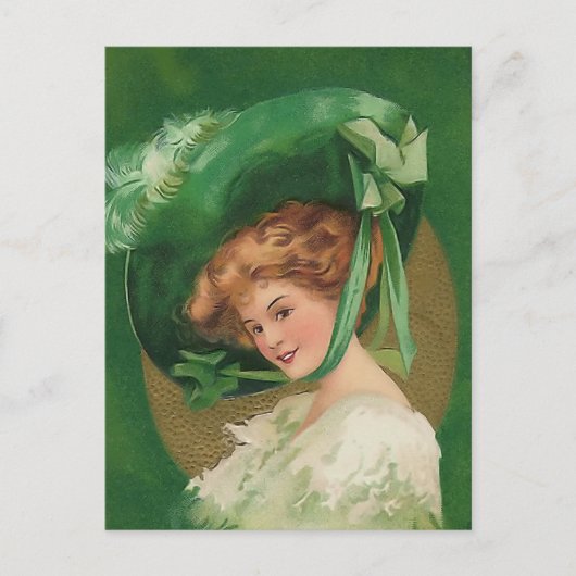 Vintage Dame in Groen Briefkaart (Voorkant)