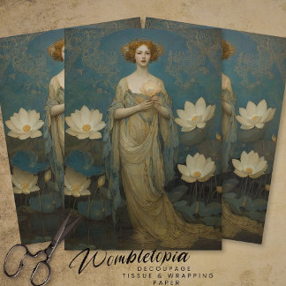Vintage Dame met Witte Waterlelies Decoupage Tissuepapier