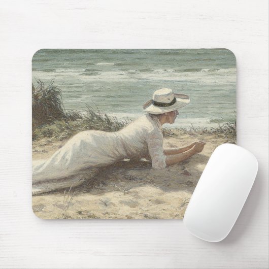 Vintage Dame op het Strand Muismat (Met muis)