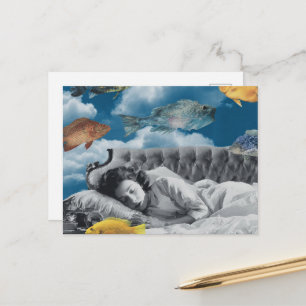 Vintage Dame Slapend in Oceaan van Wolken en Visse Briefkaart
