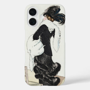 Vintage dame van mode, haute couture bontjas iPhone 16 hoesje